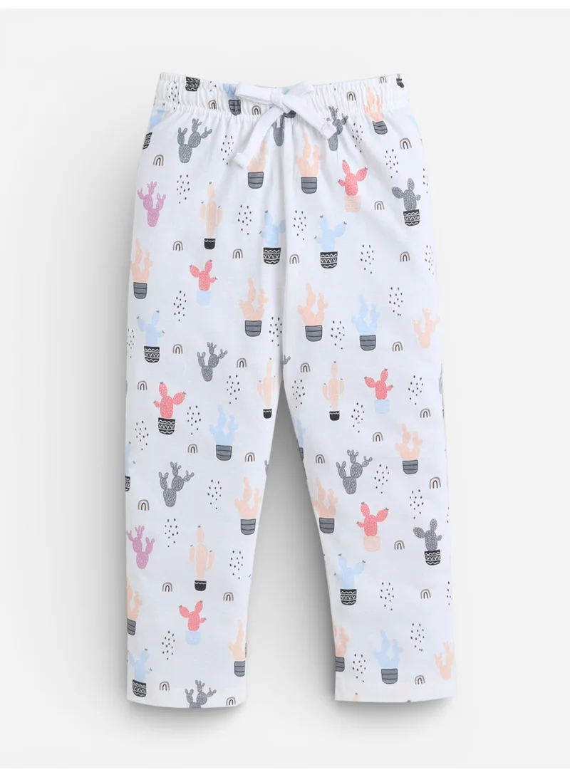 Victor And Jane  Girls Cactus Print Cotton Pajama Set – T-Shirt & Full Pants Nightwear for Women | Best Price UAE